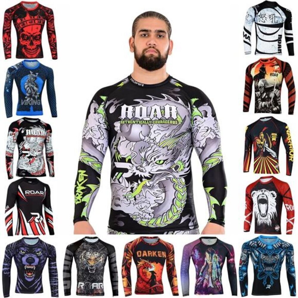 Roar BJJ Rash Guards MMA Grappling Jiu Jitsu Training No Gi Fight Wear Mens